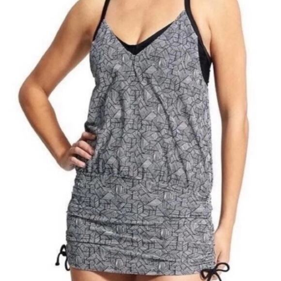 Athleta Laguna‎ Side Scrunch Tankini Top Black White Geometric Womens 38 B/C - Picture 1 of 7